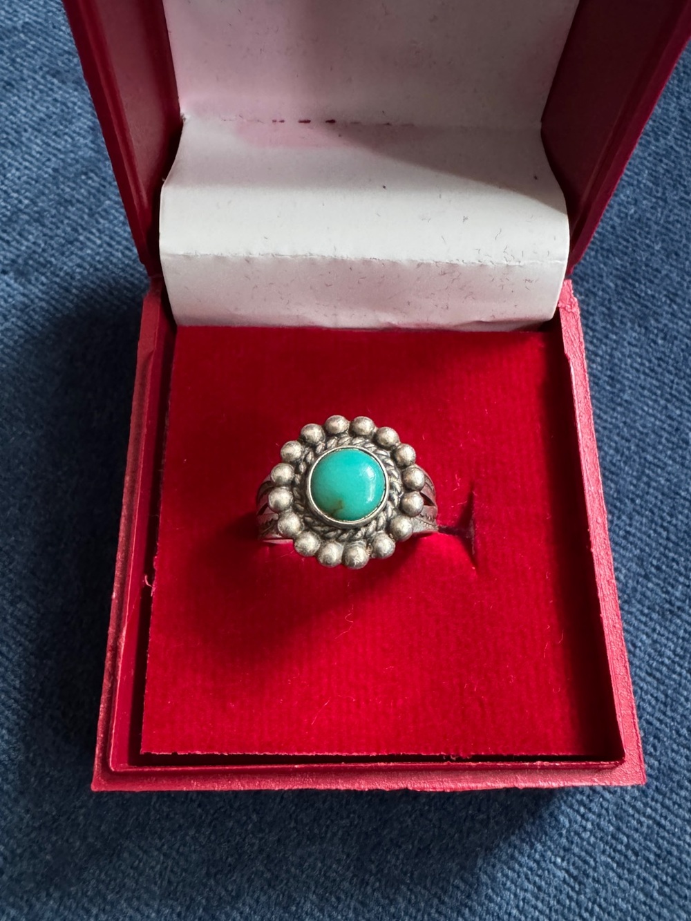 Vintage Native American sterling silver sign round turquoise Ring size 6